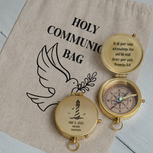 One Step with Faith, Forever Guided - In All Your Ways Acknowledge Him - Baptism & Communion Compass + Free Personalized Communion Bag - Gpb16081