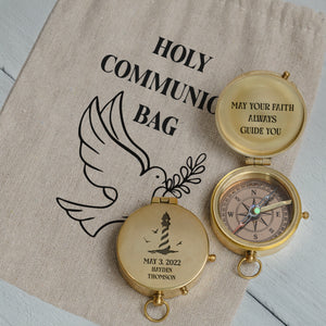 One Step with Faith, Forever Guided - May Your Faith Always Guide You - Baptism & Communion Compass + Free Personalized Communion Bag - Gpb16083