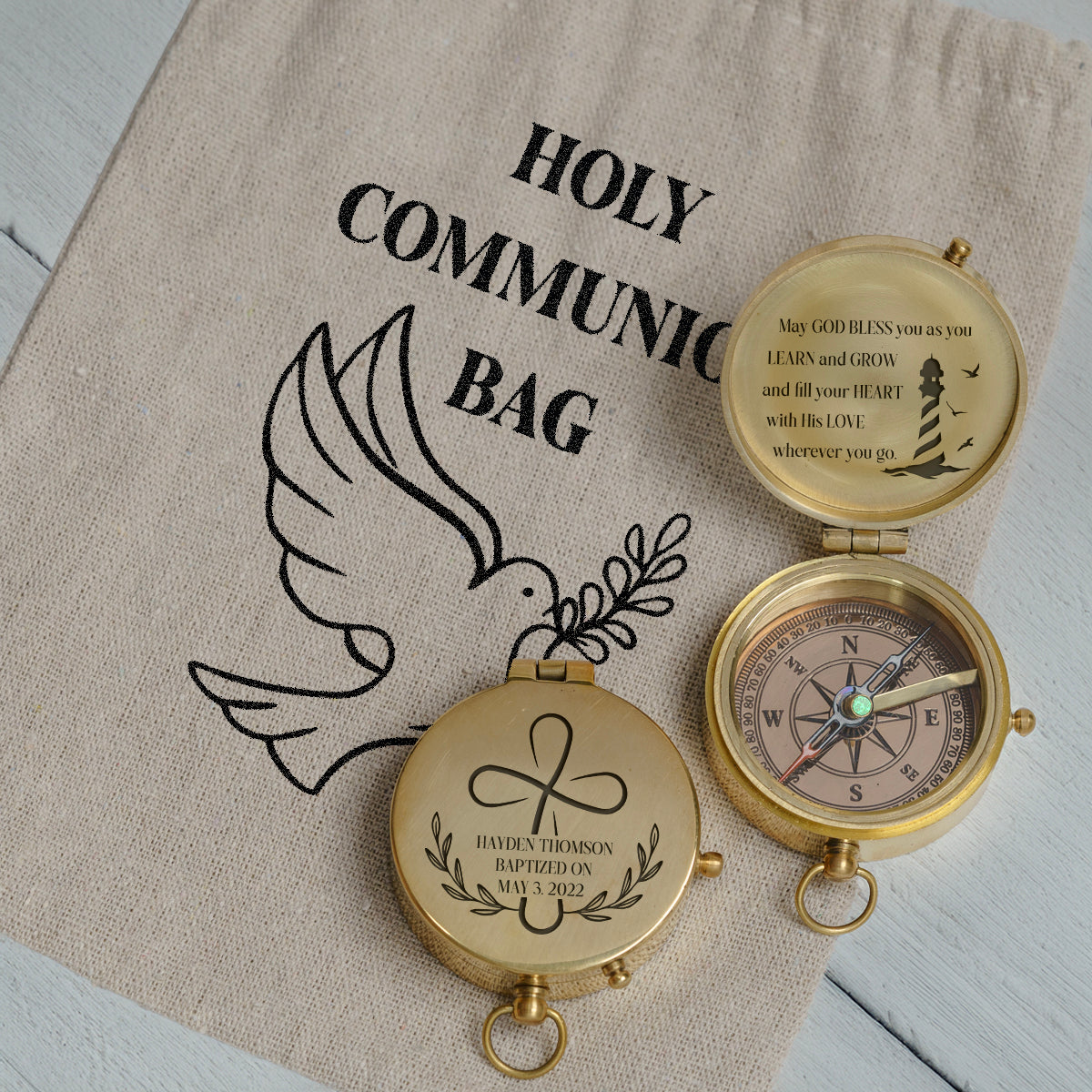 One Step with Faith, Forever Guided - May God Bless You - Baptism & Communion Compass - Gpb16096