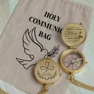 One Step with Faith, Forever Guided - Whenever You Pray Heaven To Hear You - Baptism & Communion Compass + Free Personalized Communion Bag - Gpb16085