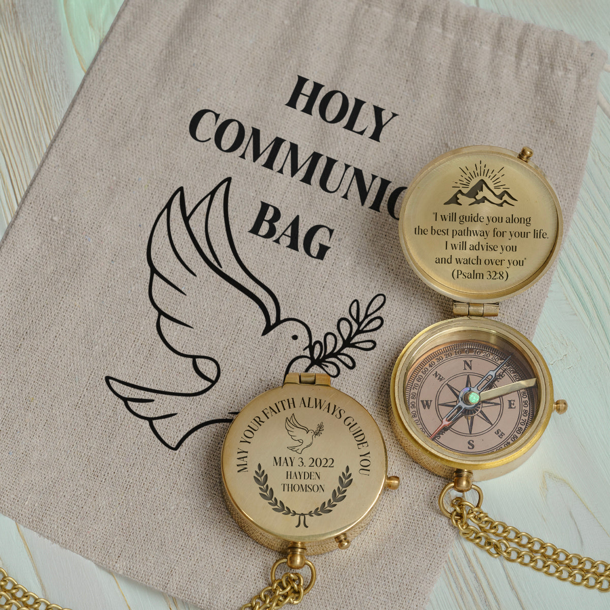 One Step with Faith, Forever Guided - I Will Advise You And Watch Over You - Baptism & Communion Compass - Gpb16088