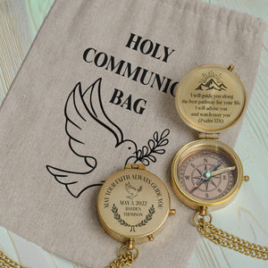 One Step with Faith, Forever Guided - I Will Advise You And Watch Over You - Baptism & Communion Compass + Free Personalized Communion Bag - Gpb16088