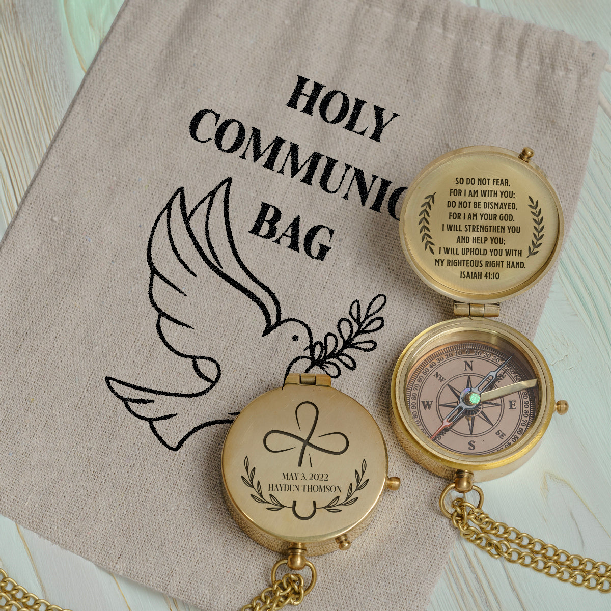 One Step with Faith, Forever Guided - I Will Strengthen You And Help You - Baptism & Communion Compass - Gpb16090
