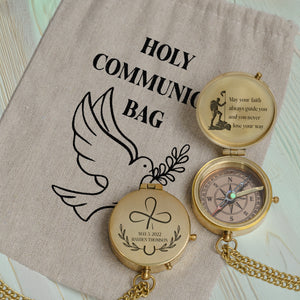 One Step with Faith, Forever Guided - May Your Faith Always Guide You - Baptism & Communion Compass + Free Personalized Communion Bag - Gpb16084