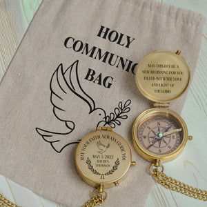 One Step with Faith, Forever Guided - May This Day Be A New Beginning For You - Baptism & Communion Compass + Free Personalized Communion Bag - Gpb16086