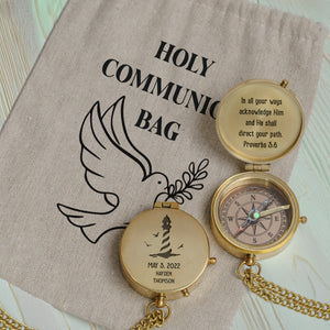 One Step with Faith, Forever Guided - In All Your Ways Acknowledge Him - Baptism & Communion Compass + Free Personalized Communion Bag - Gpb16081