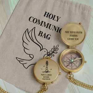 One Step with Faith, Forever Guided - May Your Faith Always Guide You - Baptism & Communion Compass + Free Personalized Communion Bag - Gpb16083