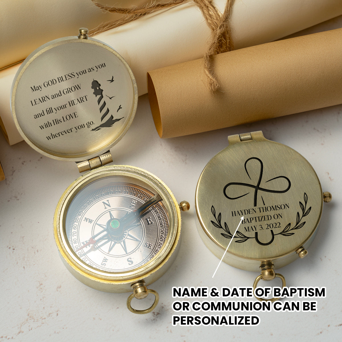 One Step with Faith, Forever Guided - May God Bless You - Baptism & Communion Compass - Gpb16096