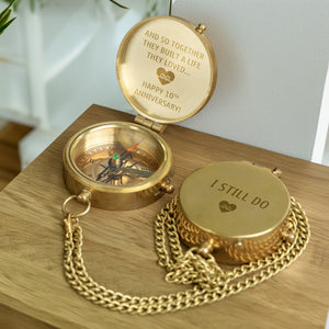 Personalized Engraved Bronze Compass - Handmade 10 years Anniversary Gift for Couples | Custom Name, Date - Gpb26252