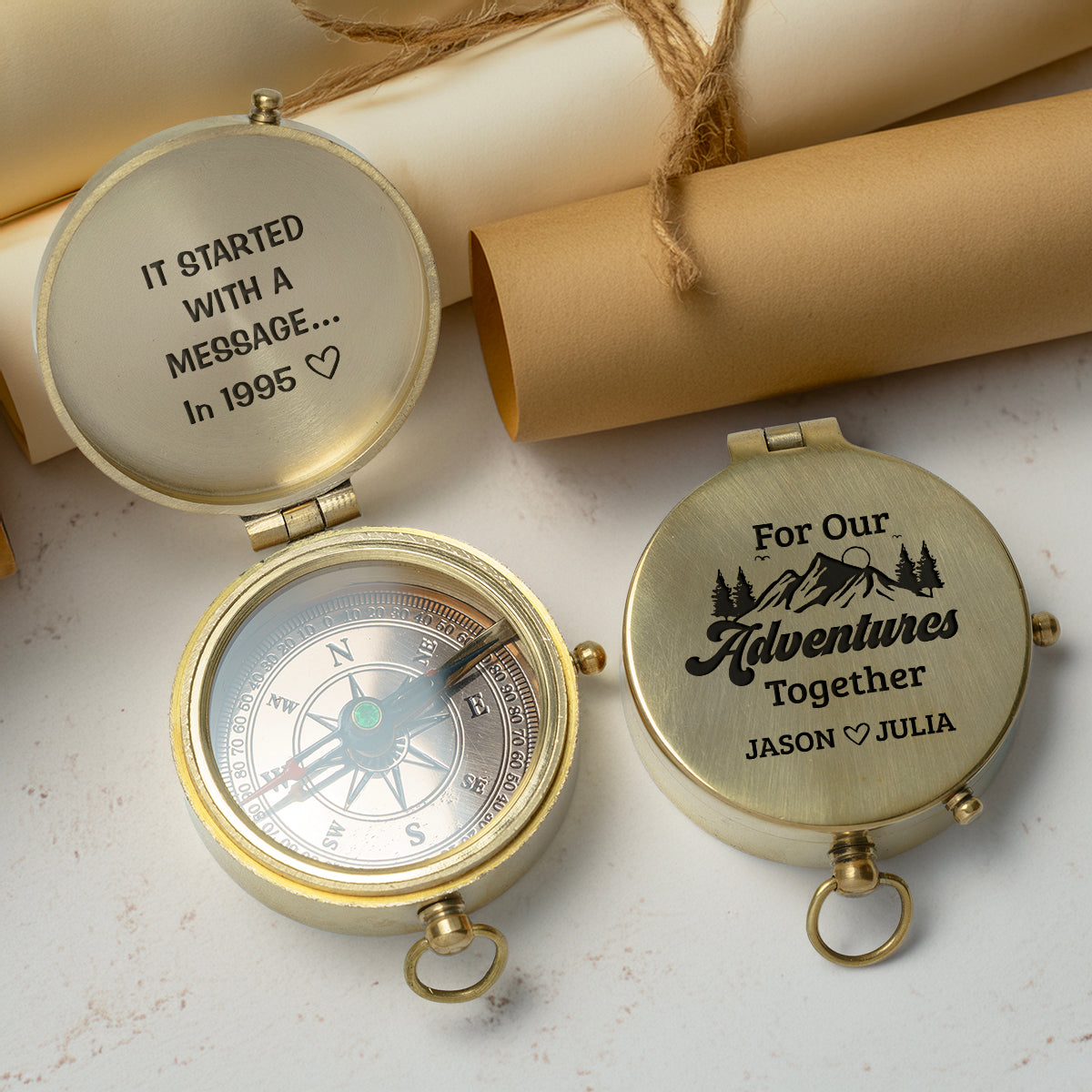 Personalized Engraved Compass - Family - For Couple - It Started With A Message - Gpb26244
