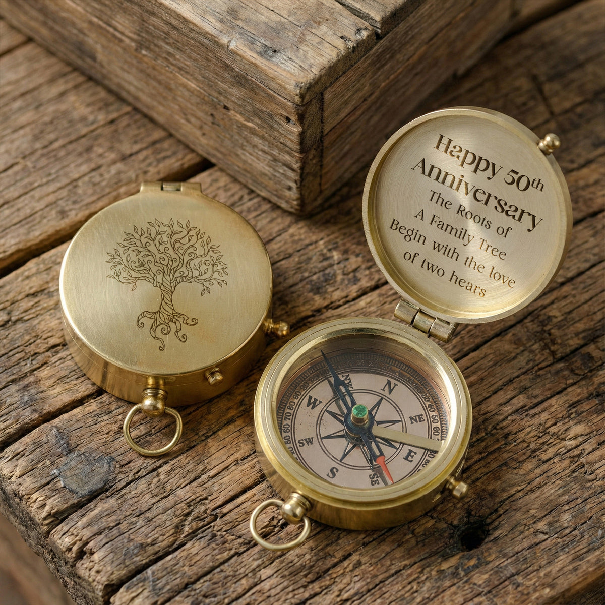 Personalized Engraved Bronze Compass - Handmade 50 years Anniversary Gift for Grandpa & Grandma | Custom Name, Date - Gpb20008