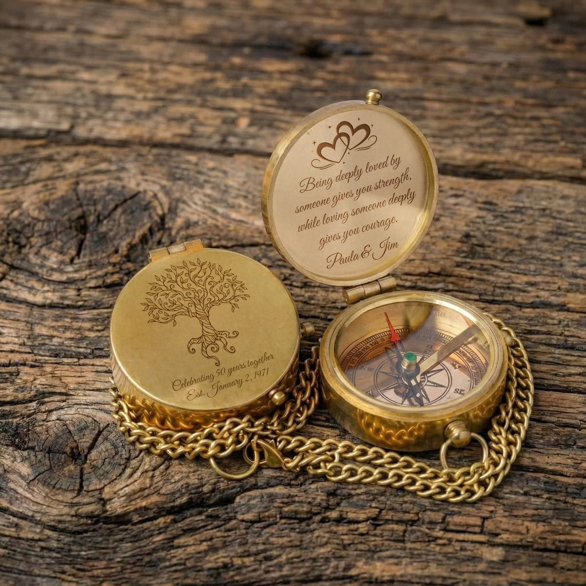 Personalized Engraved Bronze Compass - Handmade 50 years Anniversary Gift for Grandpa & Grandma | Custom Name, Date - Gpb20009