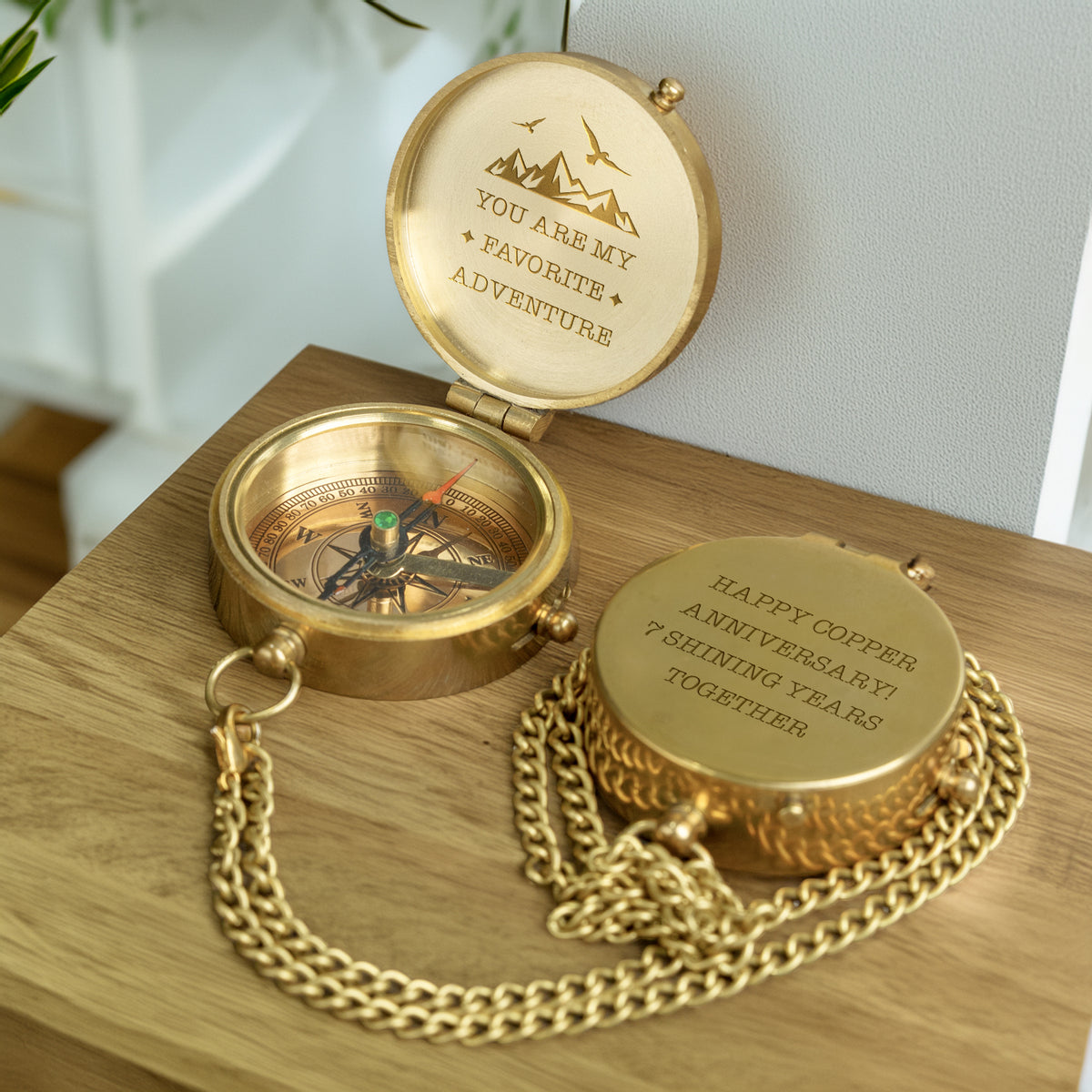 Personalized Engraved Bronze Compass - Handmade 7 years Anniversary Gift for Couples | Custom Name, Date - Gpb26269