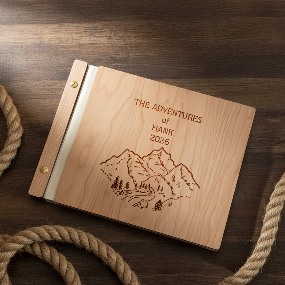 Personalized Wood Adventure Book | Travel & Hiking Scrapbook | Gift for Explorers or Yourself | Gdpa34001
