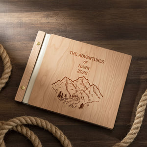 Personalized Wood Adventure Book | Travel & Hiking Scrapbook | Gift for Explorers or Yourself | Gdpa34001