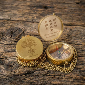 Personalized Engraved Bronze Compass - Handmade 50 years Anniversary Gift for Grandpa & Grandma | Custom Name, Date - Gpb20011