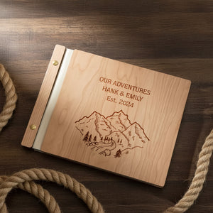 Personalized Wood Adventure Book | Travel & Hiking Scrapbook | Gift for Explorers or Yourself | Gdpa34002