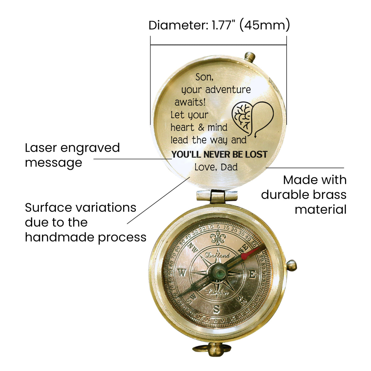 Personalized Engraved Compass - Family - To My Son - From Dad - Let Your Heart & Mind Lead The Way - Gpb16074