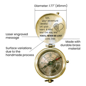 Personalized Engraved Compass - Family - To My Son - Let Your Heart & Mind Lead The Way - Gpb16074