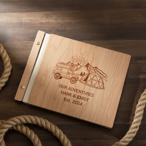 Personalized Wood Adventure Book | Travel & Hiking Scrapbook | Gift for Explorers or Yourself | Gdpa34003