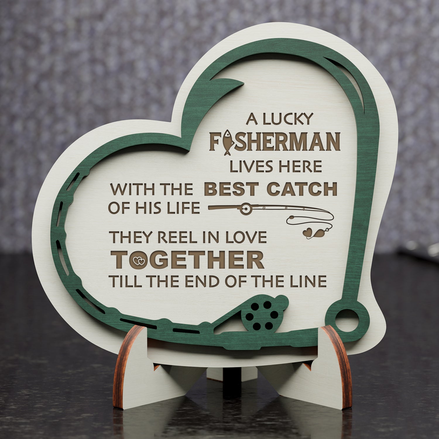 Wooden Heart Sign - Fishing - To My Wife - Till The End Of The Line - Gan15004