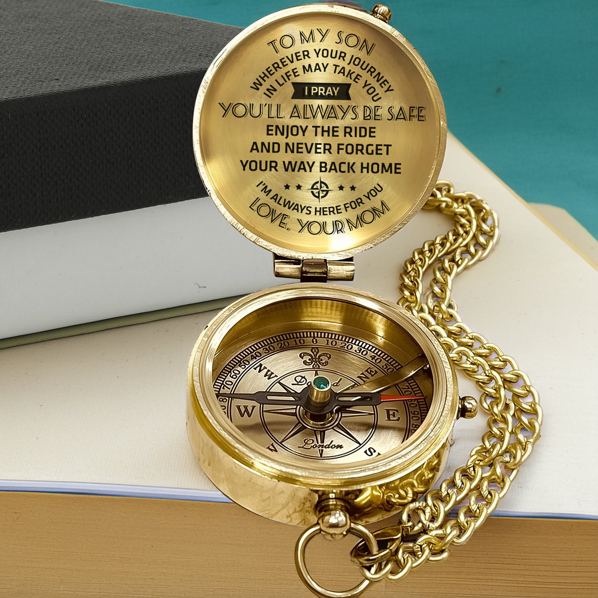 Personalized Engraved Compass - To My Son, I Pray You'll Always Be Safe - Love, Your Mom - Gpb16002