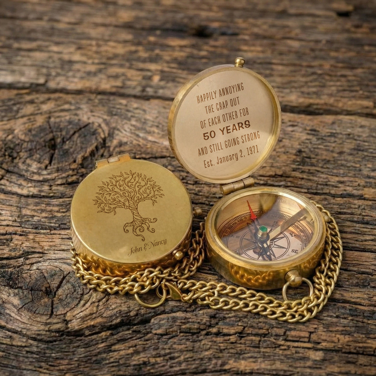 Personalized Engraved Bronze Compass - Handmade 50 years Anniversary Gift for Grandpa & Grandma | Custom Name, Date - Gpb20013