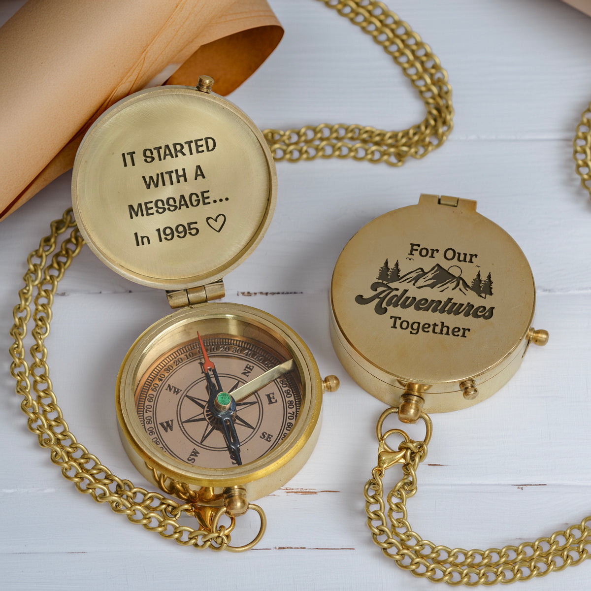 Personalized Engraved Compass - Family - For Couple - It Started With A Message - Gpb26244