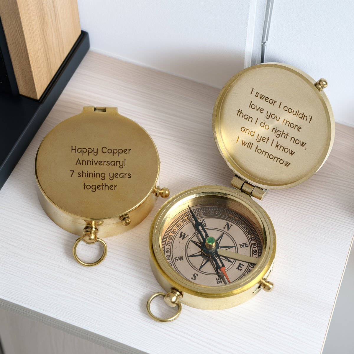Personalized Engraved Bronze Compass - Handmade 7 years Anniversary Gift for Couples | Custom Name, Date - Gpb26266
