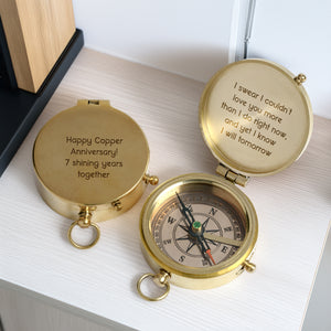 Personalized Engraved Bronze Compass - Handmade 7 years Anniversary Gift for Couples | Custom Name, Date - Gpb26266