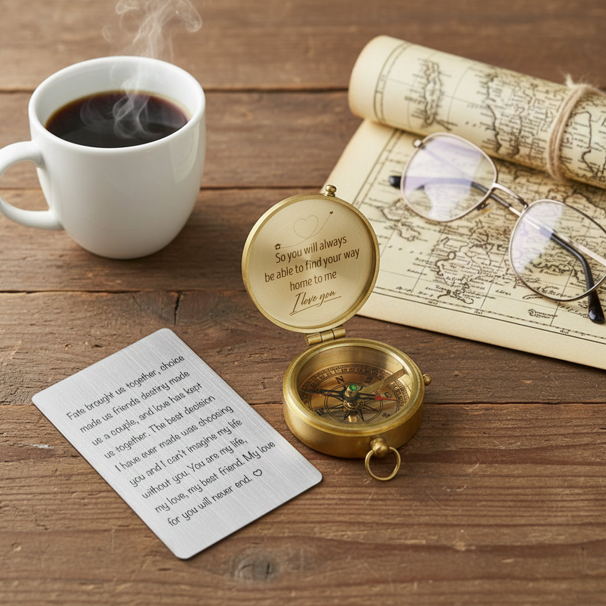 Personalized Compass Gift Romantic Gift For Couples, Long Distance Love, Valentine Gift For Husband & Wife - Gpb14002