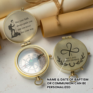 One Step with Faith, Forever Guided - May Your Faith Always Guide You - Baptism & Communion Compass + Free Personalized Communion Bag - Gpb16084