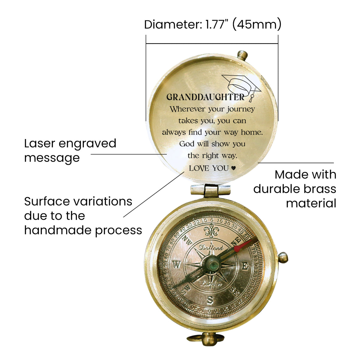 Personalized Engraved Compass - Family - To My Granddaughter - God Will Show You The Right Way - Gpb23012