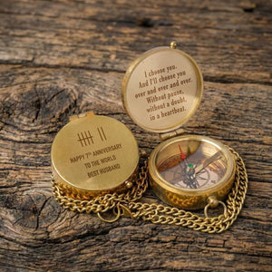 Personalized Traditional 7th Anniversary Copper Gift for Husband | Engraved Bronze Compass - I'll Choose You Over And Over And Over - Gpb14032