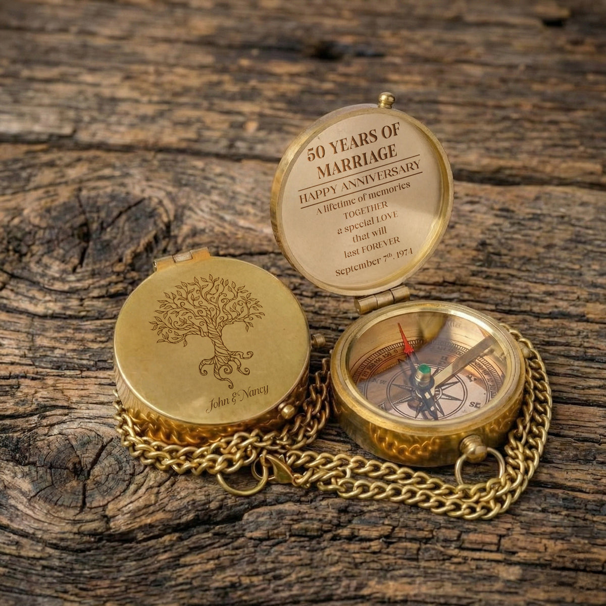 Personalized Engraved Bronze Compass - Handmade 50 years Anniversary Gift for Grandpa & Grandma | Custom Name, Date - Gpb20007