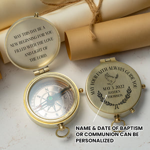 One Step with Faith, Forever Guided - May This Day Be A New Beginning For You - Baptism & Communion Compass + Free Personalized Communion Bag - Gpb16086