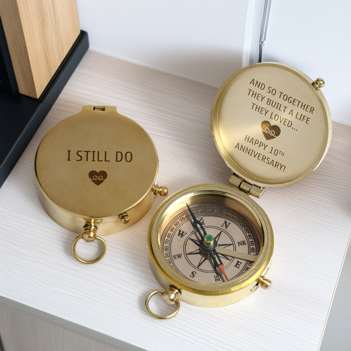 Personalized Engraved Bronze Compass - Handmade 10 years Anniversary Gift for Couples | Custom Name, Date - Gpb26252