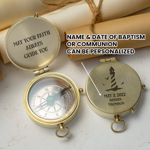 One Step with Faith, Forever Guided - May Your Faith Always Guide You - Baptism & Communion Compass + Free Personalized Communion Bag - Gpb16083