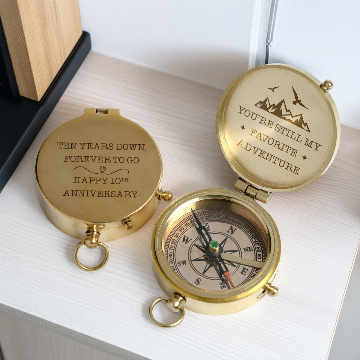 Personalized Engraved Bronze Compass - Handmade 10 years Anniversary Gift for Couples | Custom Name, Date - Gpb26256