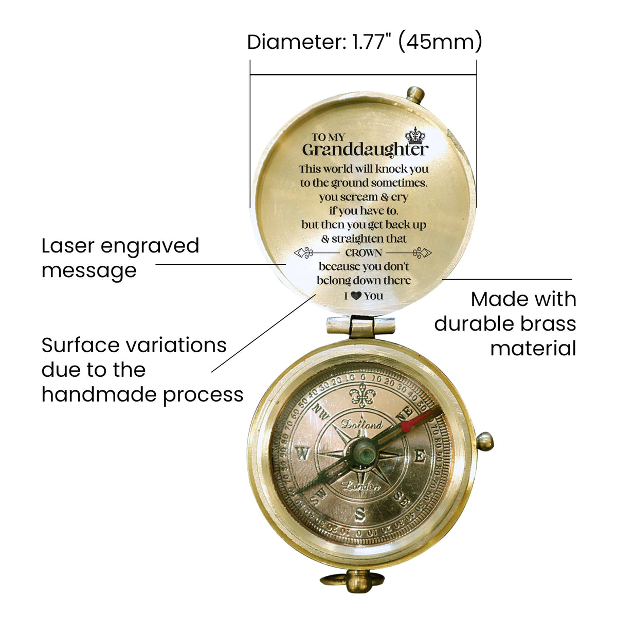 Personalized Engraved Compass - Family - To My Granddaughter - You Get Back Up & Straighten That Crown - Gpb23015
