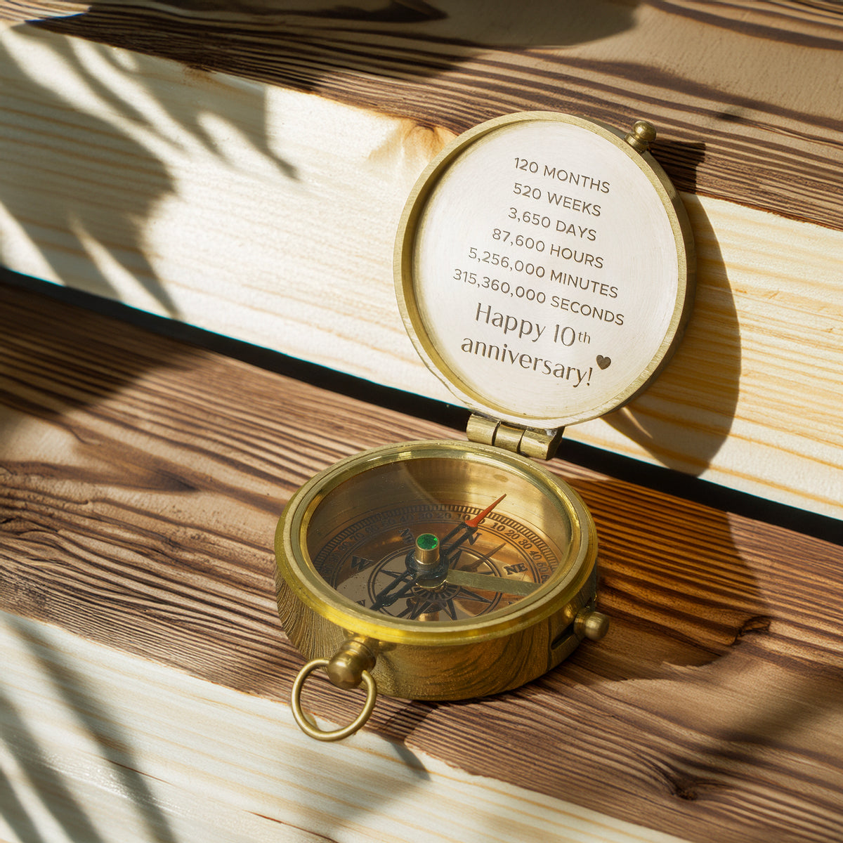 Personalized Engraved Bronze Compass - Handmade 10 years Anniversary Gift for Couples | Custom Name, Date - Gpb26248