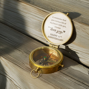 Personalized Engraved Bronze Compass - Handmade 10 years Anniversary Gift for Couples | Custom Name, Date - Gpb26249