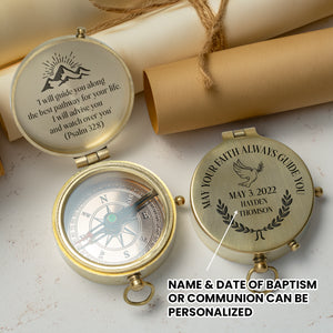 One Step with Faith, Forever Guided - I Will Advise You And Watch Over You - Baptism & Communion Compass + Free Personalized Communion Bag - Gpb16088