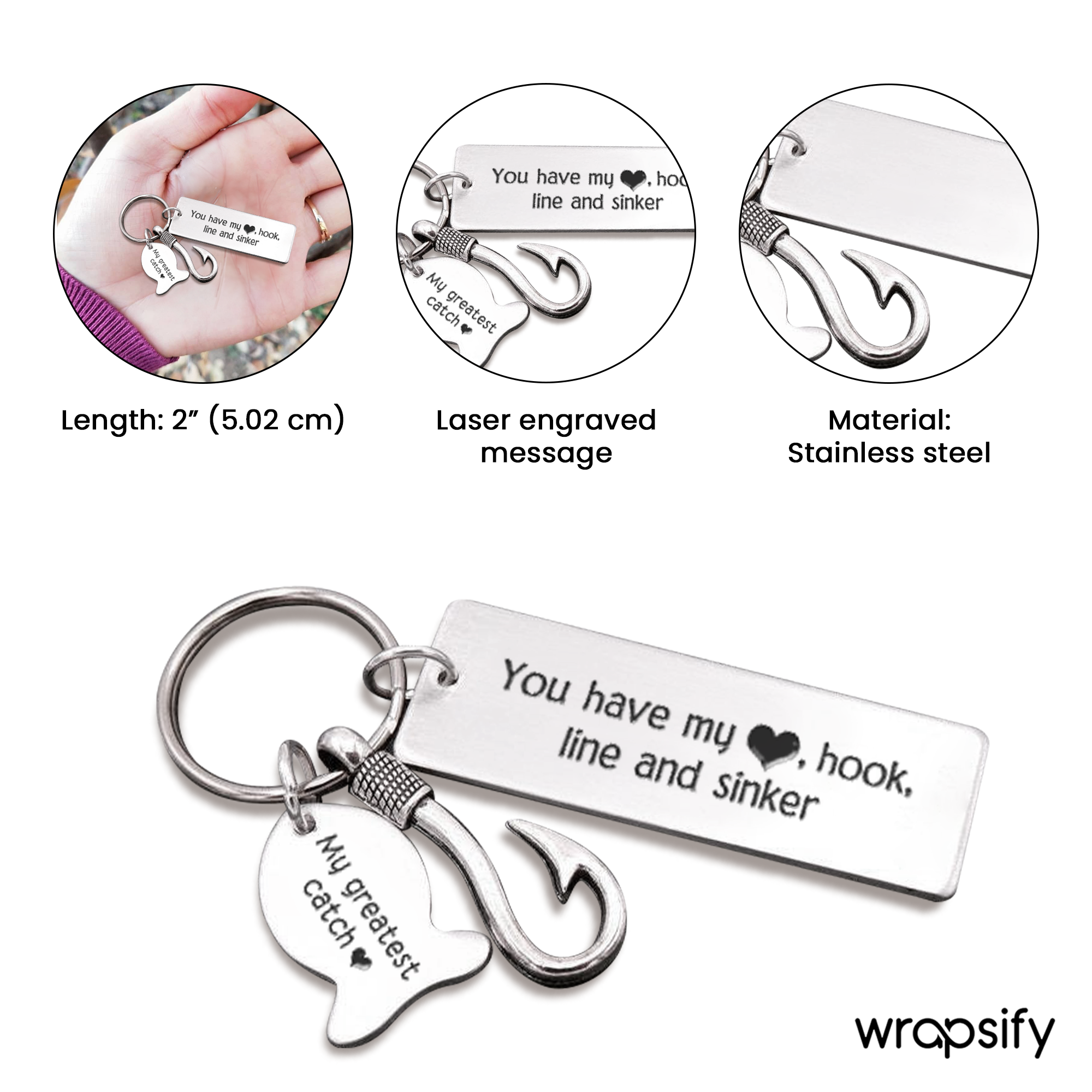 Wrapsify Bass Proshop Personalized Fishing Hook Keychains - Outdoor Anglers Fly Fishing Baits & Lures Gifts For Girlfriend - Gku13001