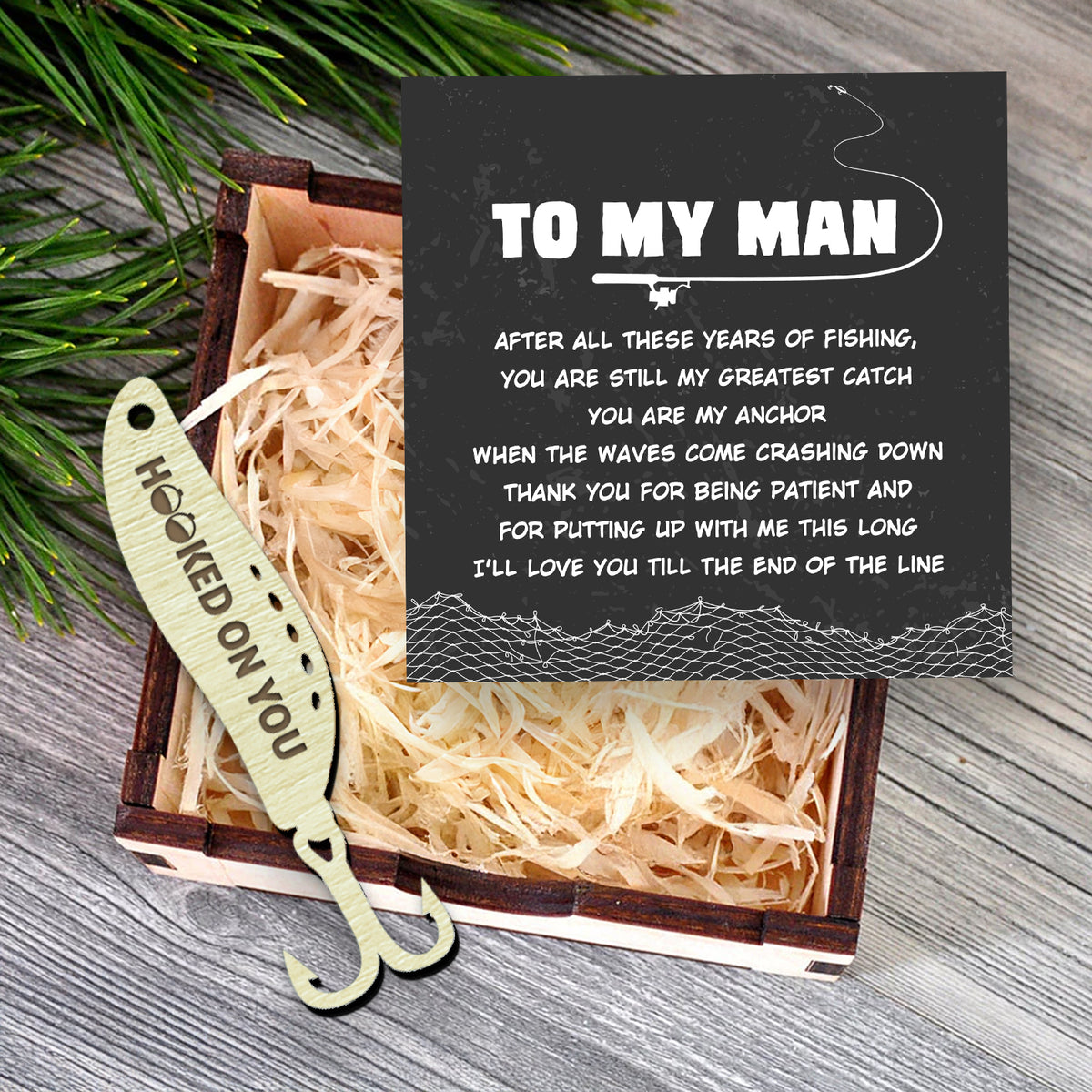 Personalized Wooden Ornament Car Accessories - Fishing - To My Man - Hooked On You - Gap26015
