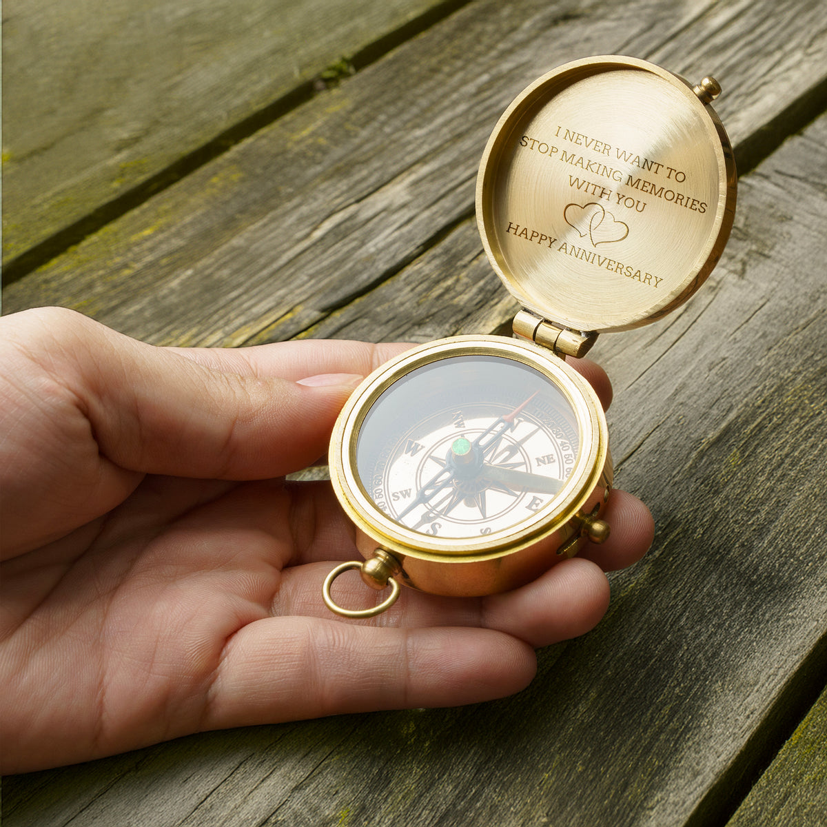 Personalized Engraved Bronze Compass - Handmade 10 years Anniversary Gift for Couples | Custom Name, Date - Gpb26259