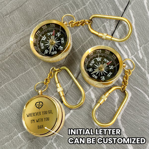 Personalized Brass Compass Keychain - Family - To My Girlfriend - Wherever You Go, I’m With You - Gkqj13005