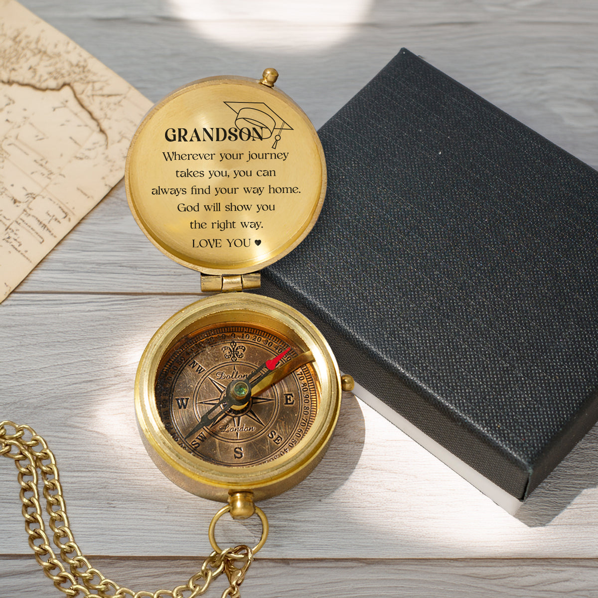 Personalized Engraved Compass - Family - To My Grandson - God Will Show You The Right Way - Gpb22019