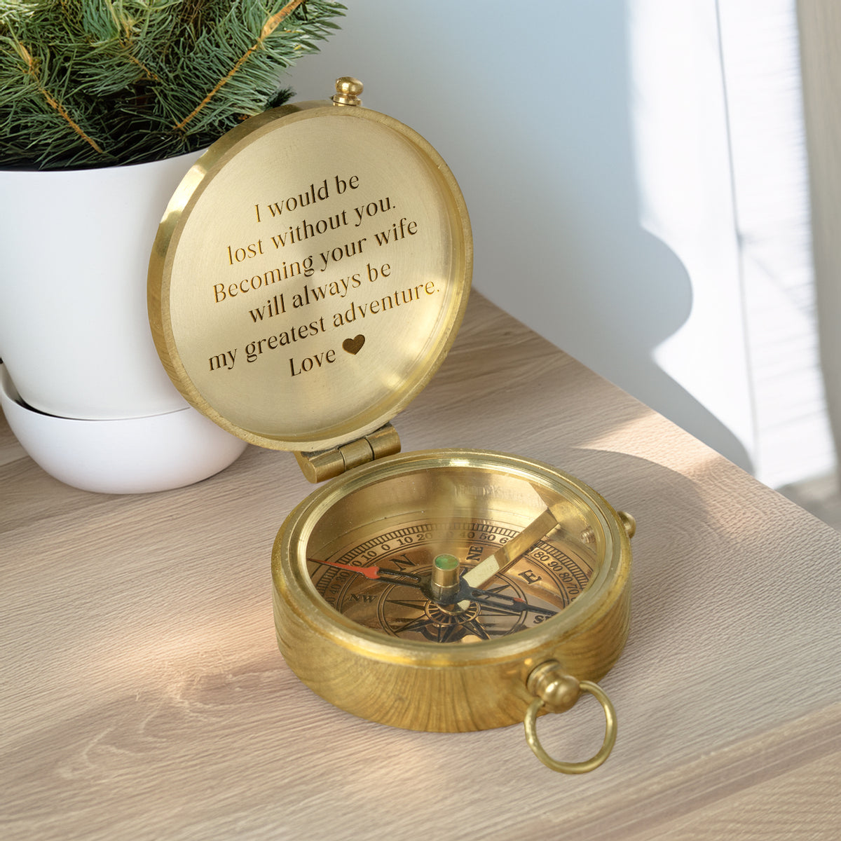 Personalized Engraved Bronze Compass - Handmade 7 years Anniversary Gift for Man | Custom Name, Date - Gpb26267