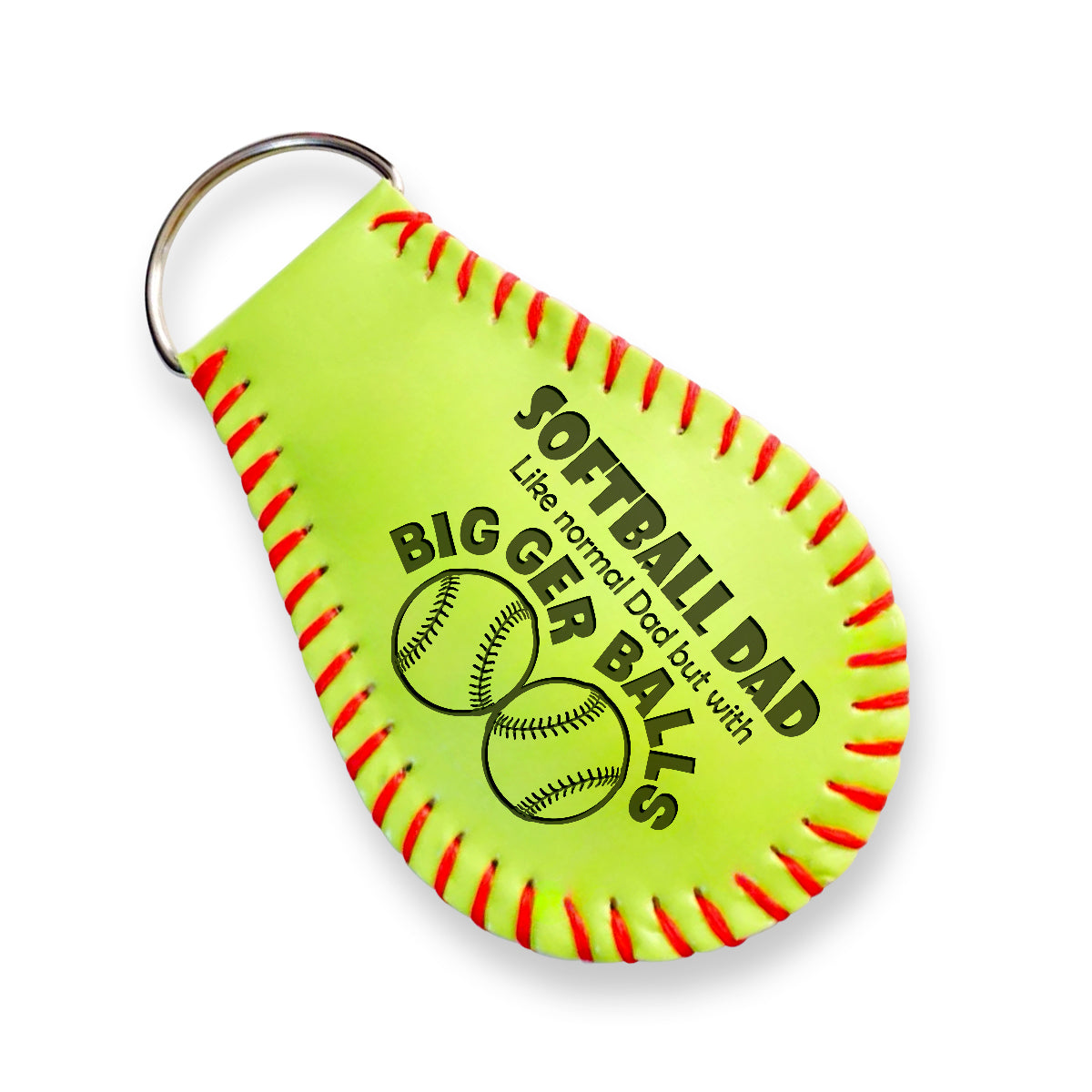 Handmade Leather Softball Keychain - Softball - To My Dad - Normal Dad But With Bigger Balls - Gkqc18002